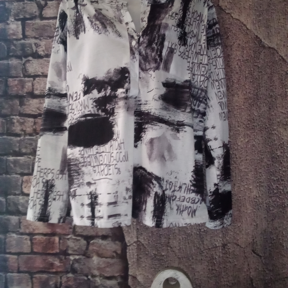 Black and White blouse with graffiti print
